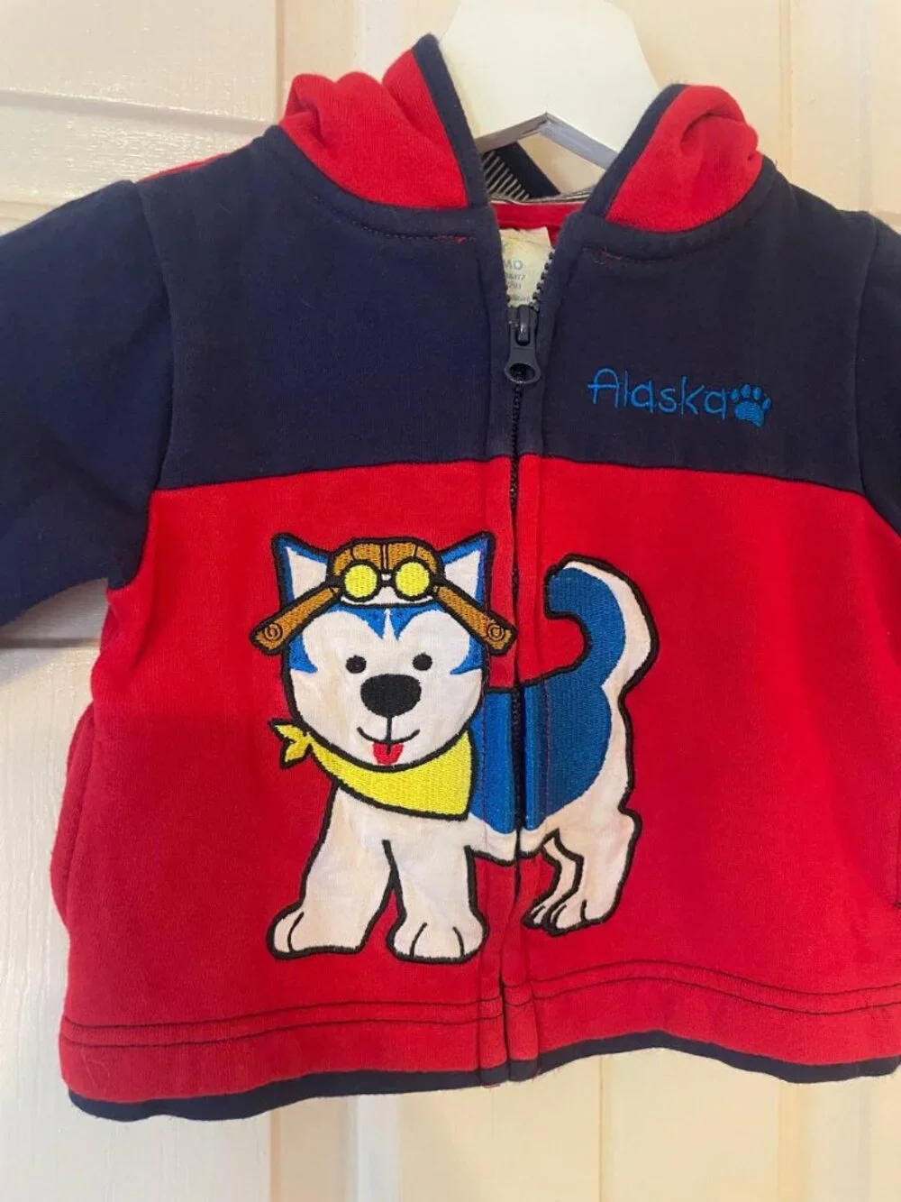 Vintage ALASKA baby 90s Husky Dog Hooded Jacket 12 Months - Adorable Kidcore